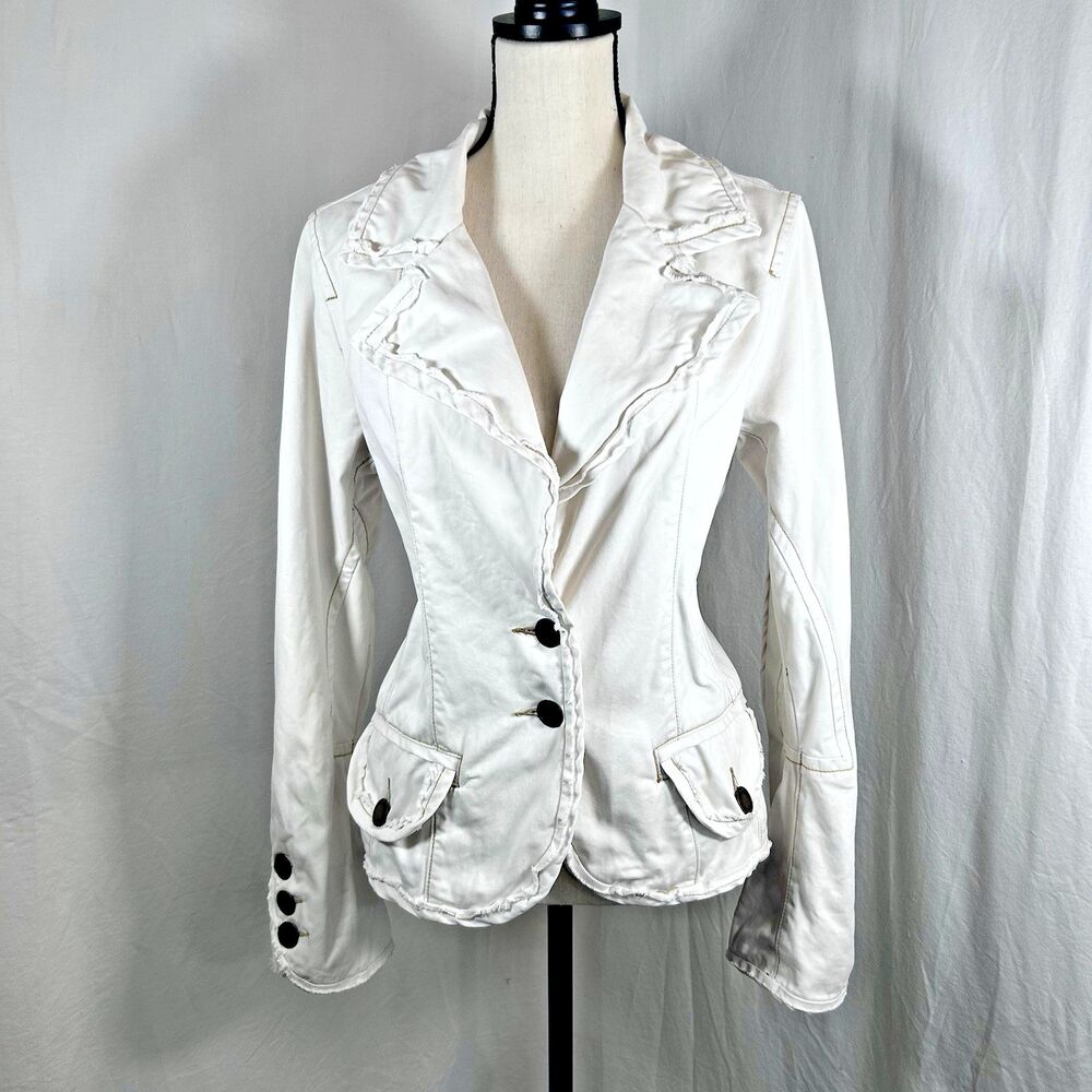 VTG Anthropologie Y2K Twill Twenty Two White Cotton Jacket Blazer Bell Sleeve M